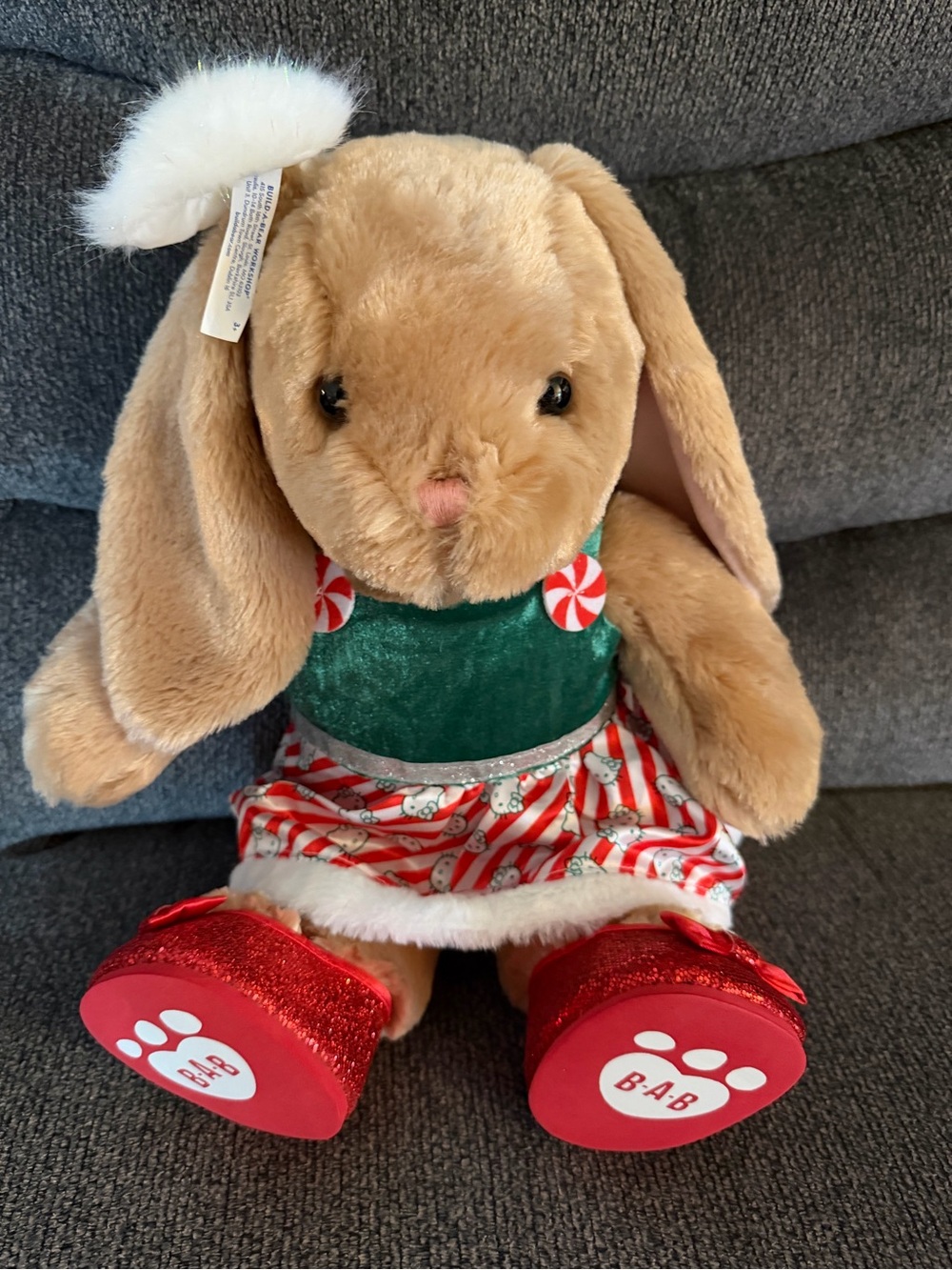 Build A Bear rabbit in Hello Kitty holiday outfit